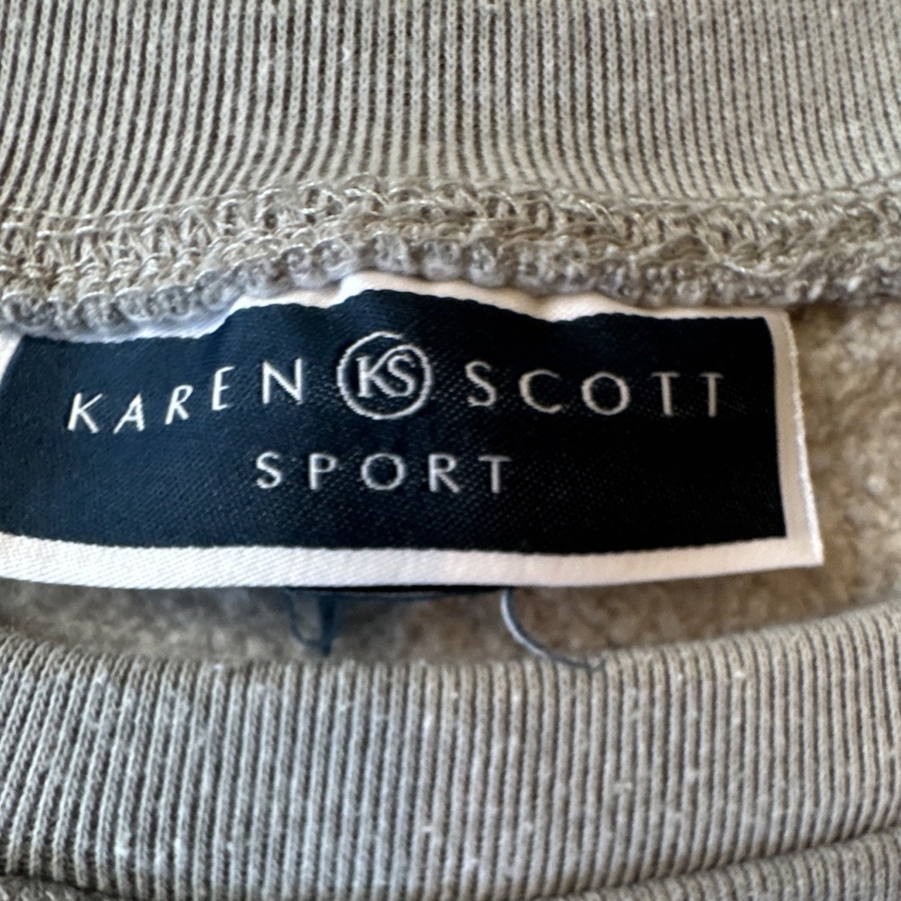 Karen Scott Sport Women's Sz L Gray Crewneck Pullover Fleece Cotton Raglan - Picture 2 of 6